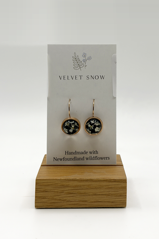 Lever Back Earrings | Chervil on Black | Round | Rose Toned Stainless Steel