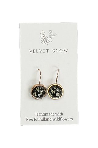 Velvet Snow - Lever Back Earrings | Chervil on Black | Round | Rose Toned Stainless Steel