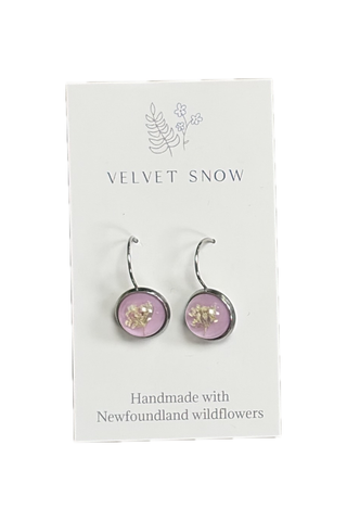 Velvet Snow - Lever Back Earrings | Chervil on Pink | Round | Stainless Steel