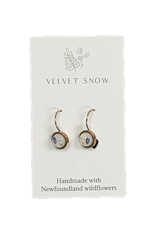 Velvet Snow - Lever Back Earrings | Forget Me Not + Queen Anne's Lace | Round | Rose Toned Stainless Steel