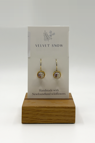 Lever Back Earrings | Heather + Queen Anne's Lace | Round | Gold Toned Stainless Steel