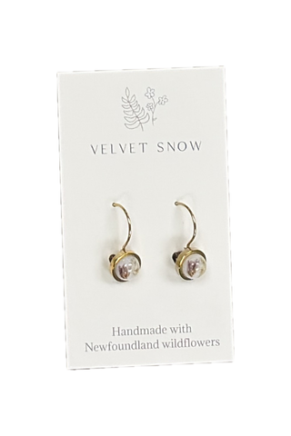 Velvet Snow - Lever Back Earrings | Heather + Queen Anne's Lace | Round | Gold Toned Stainless Steel