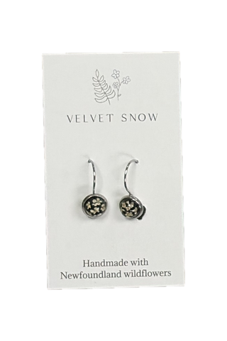 Velvet Snow - Lever Back Earrings | Queen Anne's Lace on Black | Round | Stainless Steel