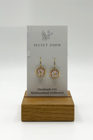 Lever Back Earrings | White Forget Me Not | Round | Gold Toned Stainless Steel