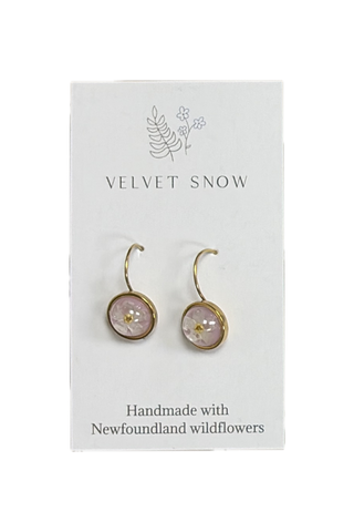 Velvet Snow - Lever Back Earrings | White Forget Me Not | Round | Gold Toned Stainless Steel