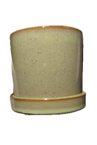 Ceramic planter with brown rim on a white background