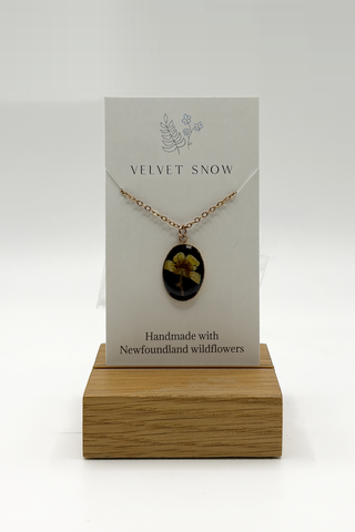 Necklace | Buttercup on Black | Medium, Oval | Rose Gold Toned Stainless Steel