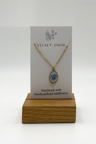 Necklace | Forget Me Not | Small, Oval | Gold Toned Stainless Steel