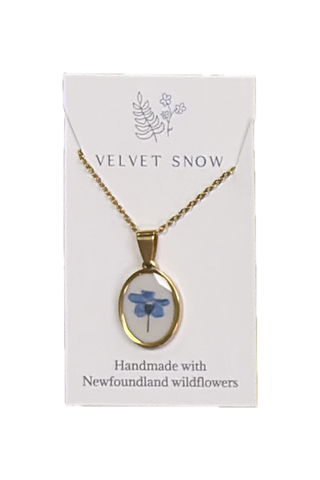 Velvet Snow - Necklace | Forget Me Not | Oval | 18-inch Gold Toned Stainless Steel