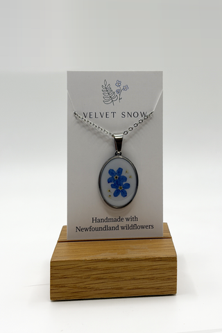 Necklace | Forget Me Not + Queen Anne's Lace | Oval | 28-inch Stainless Steel