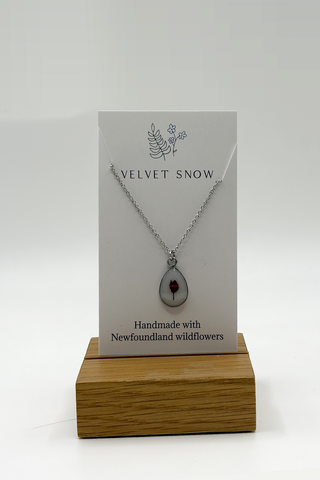 Necklace | Heather + Queen Anne's Lace | Teardrop | 16-18-inch Stainless Steel