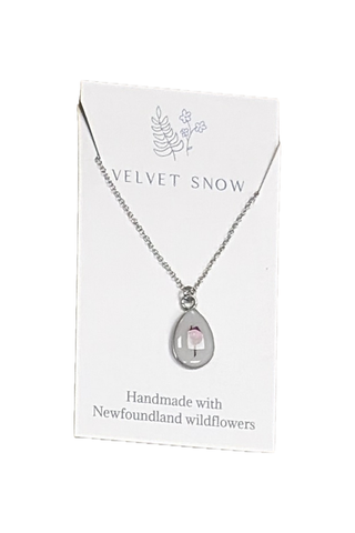 Velvet Snow - Necklace | Heather + Queen Anne's Lace | Teardrop | 16-18-inch Stainless Steel