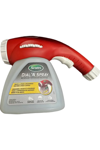Red and gray Scotts Dial 'N Spray on a white background