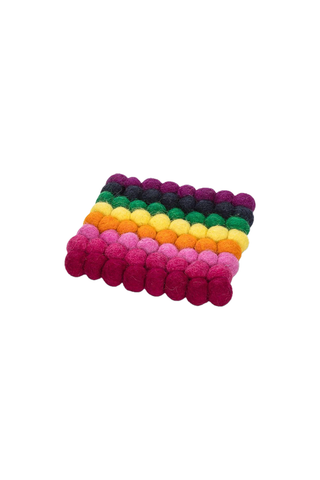Square Rainbow Stripe Pompom Coaster