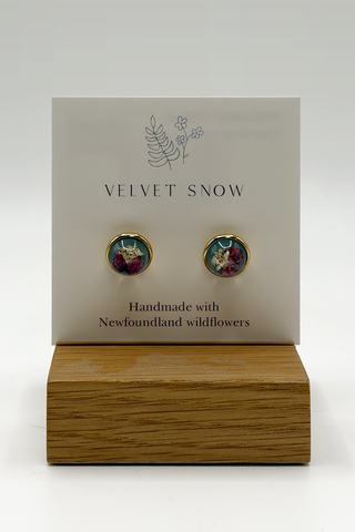 Stud Earrings | Bog Laurel + Chervil | Round | Gold Toned Stainless Steel