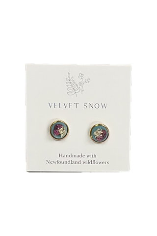 Velvet Snow - Stud Earrings | Bog Laurel + Chervil | Round | Gold Toned Stainless Steel