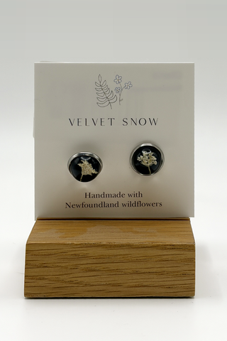 Stud Earrings | Chervil on black | Large, Round | Stainless Steel