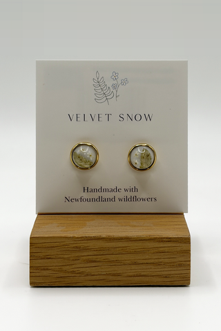 Stud Earrings | Fern + Queen Anne's Lace | Round | Gold Toned Stainless Steel