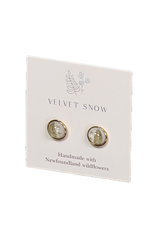 Velvet Snow - Stud Earrings | Fern + Queen Anne's Lace | Round | Gold Toned Stainless Steel