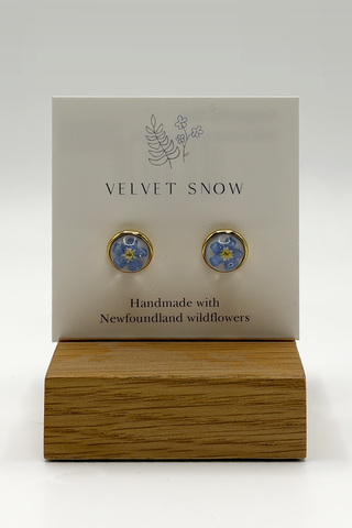 Stud Earrings | Forget Me Not | Large, Round | Gold Toned Stainless Steel