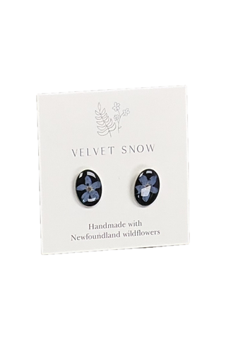 Velvet Snow - Stud Earrings | Forget Me Not on Black | Round | Stainless Steel