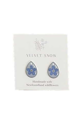 Velvet Snow - Stud Earrings | Forget Me Not | Large, Teardrop | Stainless Steel