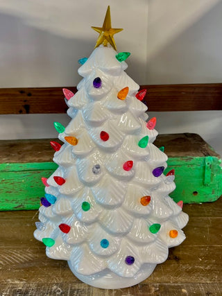 White Christmas Tree with LED Colour Lights, 14 in