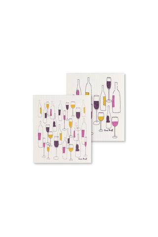 Wine Bottles & Glasses Dishcloths. Set of 2